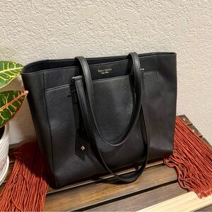 kate spade Black Leather Tote with Exterior Pocket